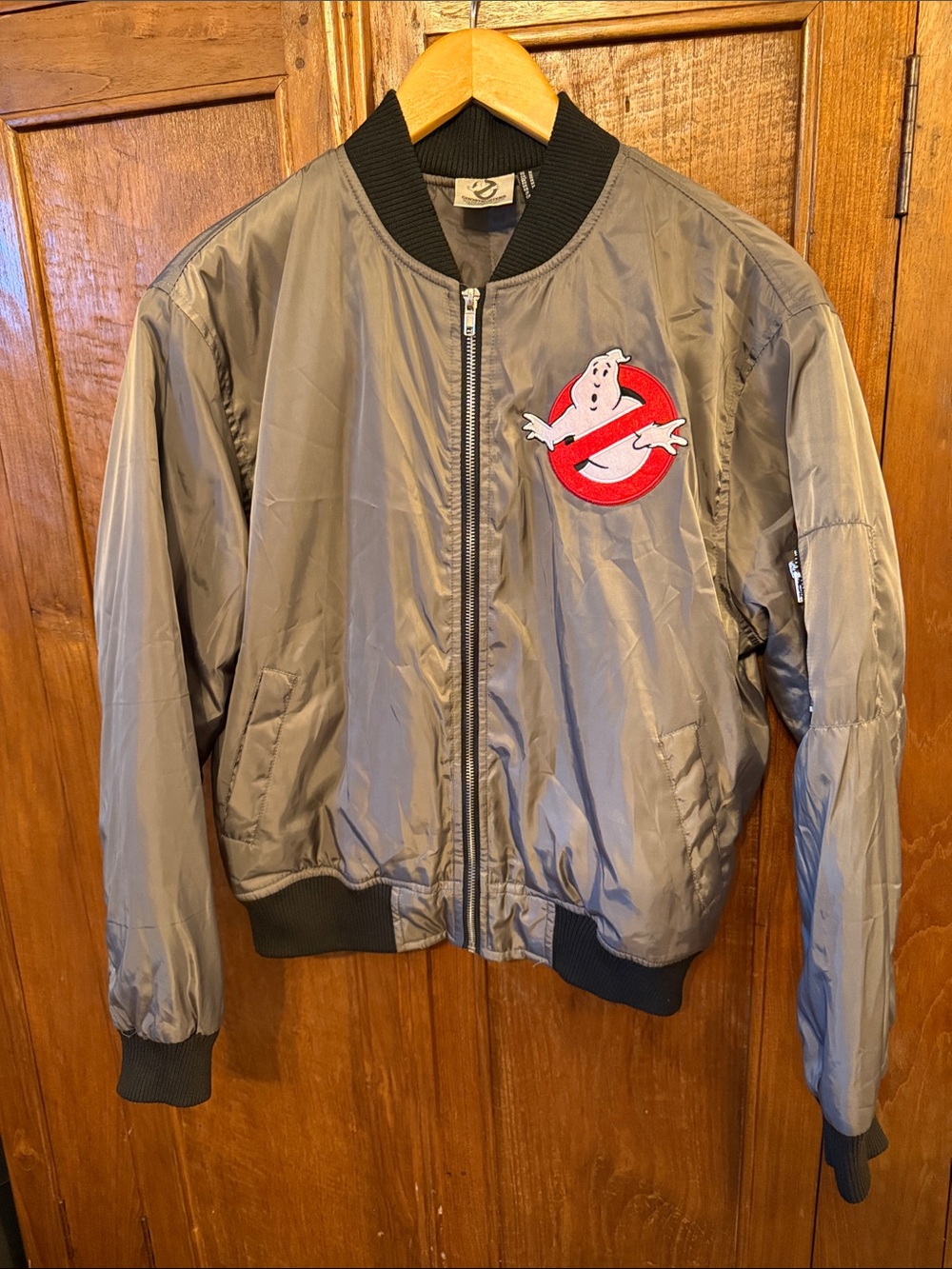 Forever 21 Gray Bomber Jacket with Ghostbusters Logo Patch